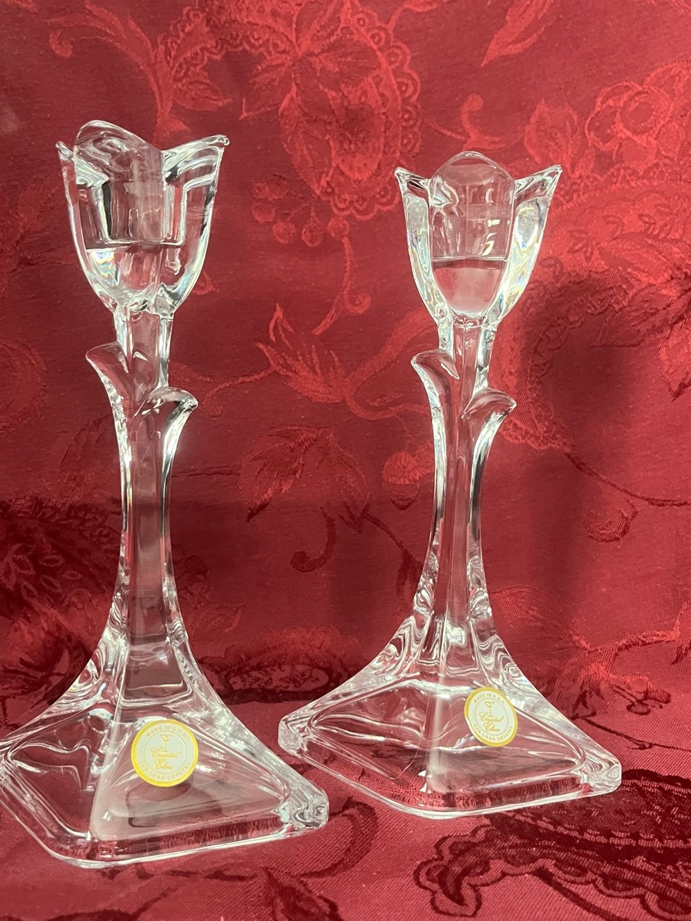 Crystal Tulip Candlestick Pair - Clear Glass by
